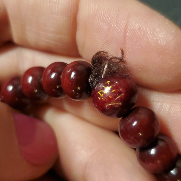 Plastic Clear and Burgundy Dangle Earrings and Burgundy Wooden Stretch Bracelet - Picture 9 of 9
